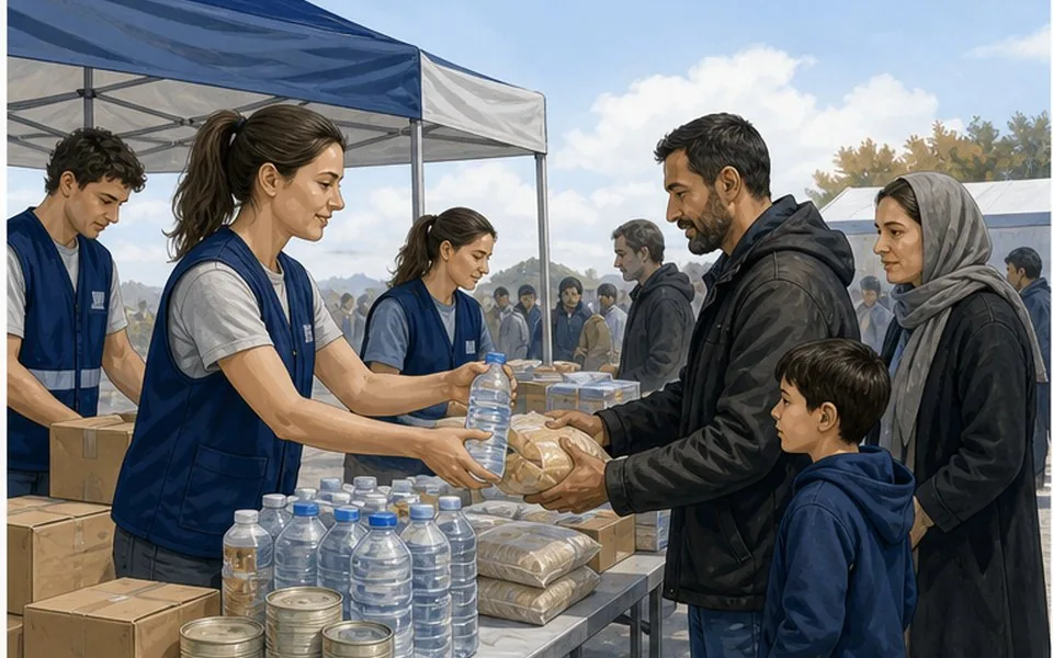 Lebensmittelverteilung durch humanitäre Freiwillige