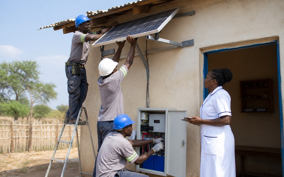 Técnicos instalan energía solar para un puesto de salud rural